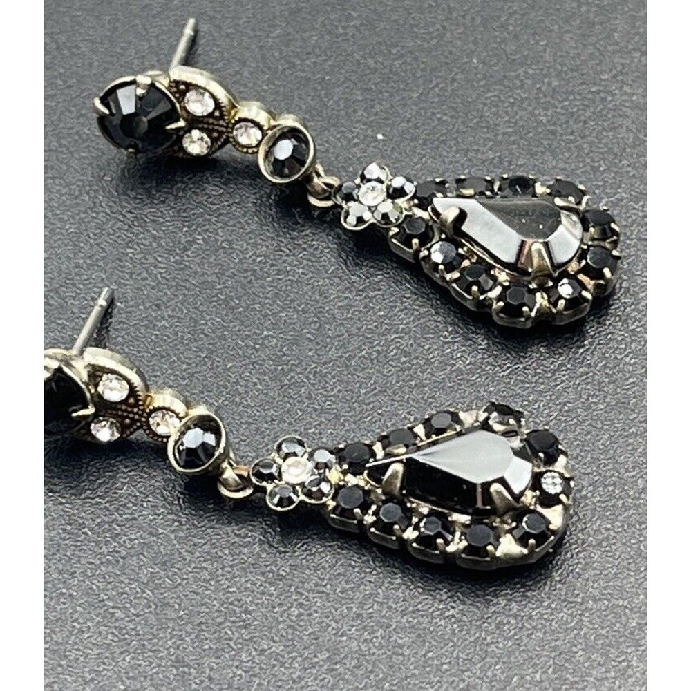 Sorrelli Beautiful‎ Vintage Black Crystal Silver Tone Dangle Earrings